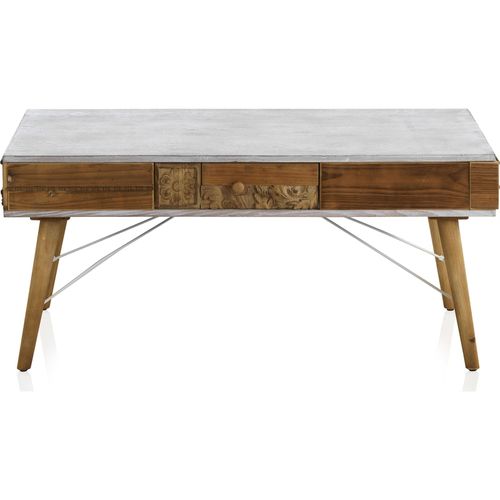 Table Basse Blanche Et Bois Naturel Sculpté Ambiance Vintage