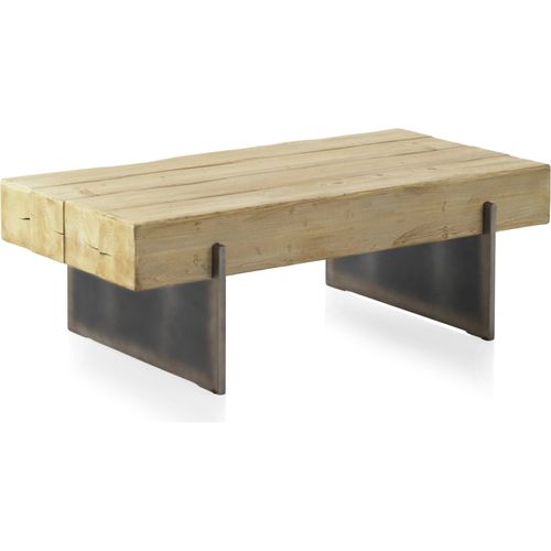 Table Basse Rectangulaire Bois D'abeto Et Pieds Métal Laqué