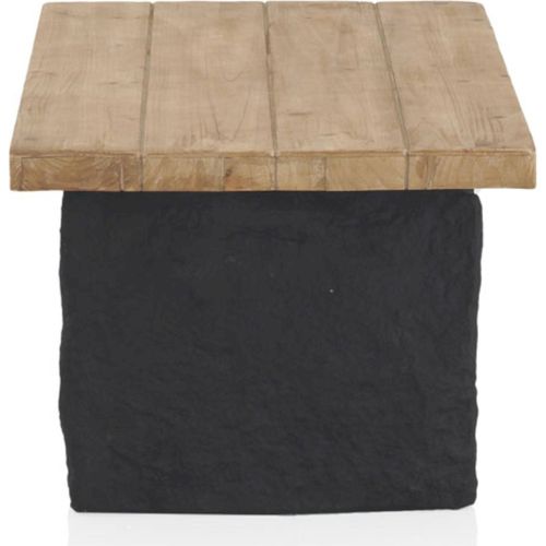 Table Basse Rectangulaire Bois Naturel Et Base Effet Pierre Noire