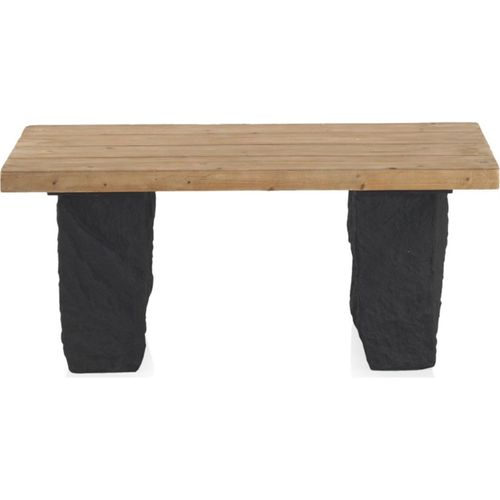 Table Basse Rectangulaire Bois Naturel Et Base Effet Pierre Noire