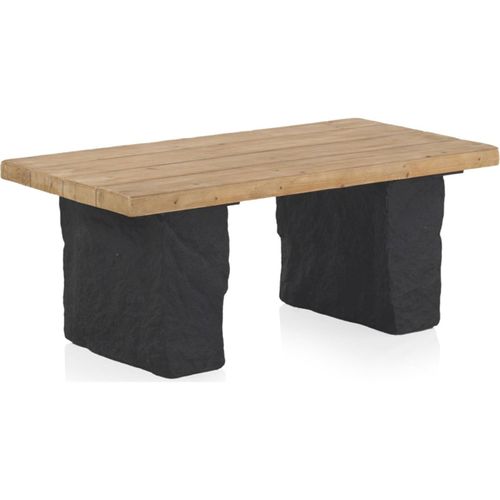Table Basse Rectangulaire Bois Naturel Et Base Effet Pierre Noire