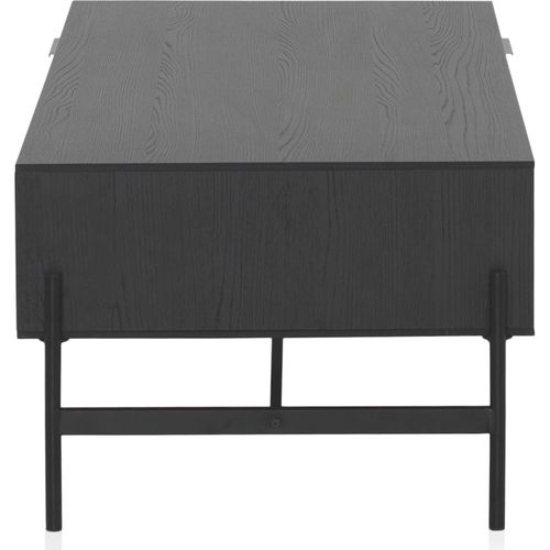 Table Basse Bois Noir Avec Tiroirs Et Piètement Métal Noir