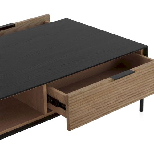 Table Basse Bois Noir Avec Tiroirs Et Piètement Métal Noir