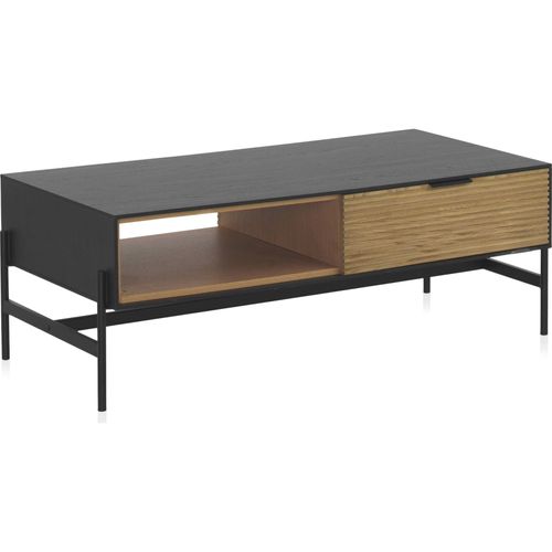 Table Basse Bois Noir Avec Tiroirs Et Piètement Métal Noir