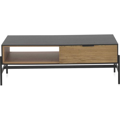 Table Basse Bois Noir Avec Tiroirs Et Piètement Métal Noir