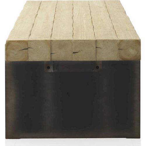 Table Basse Bois D'abeto Et Pieds Laqués Finition Métalisée