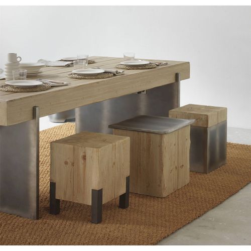 Table Basse Bois D'abeto Et Pieds Laqués Finition Métalisée