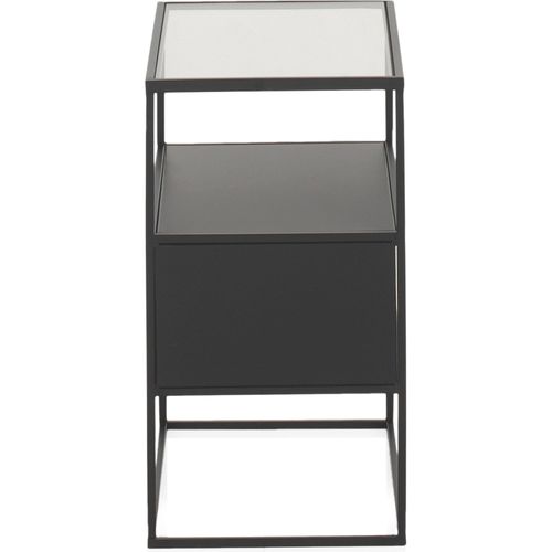 Table D'appoint Métal Noir Et Verre Pour Salon Moderne