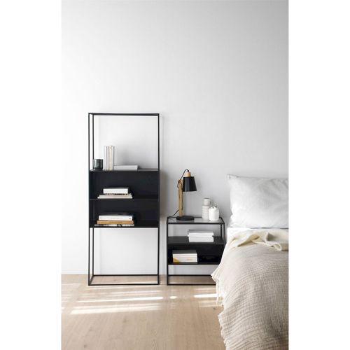 Table D'appoint Métal Noir Et Verre Pour Salon Moderne