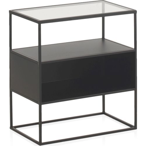 Table D'appoint Métal Noir Et Verre Pour Salon Moderne