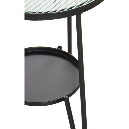 Table D Appoint En Métal Noir Avec Plateau En Verre Rayé