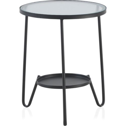 Table D Appoint En Métal Noir Avec Plateau En Verre Rayé
