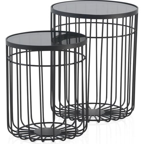 X2 Tables D'appoint Métal Noir Et Verre Fumé Design Intérieur