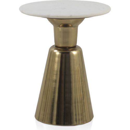 Table D'appoint Dorée Avec Plateau En Marbre Blanc Élégant