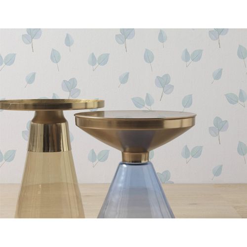 Table D Appoint Design Base Verre Bleu Plateau Métal Doré