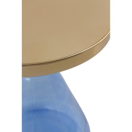 Table D Appoint Design Base Verre Bleu Plateau Métal Doré