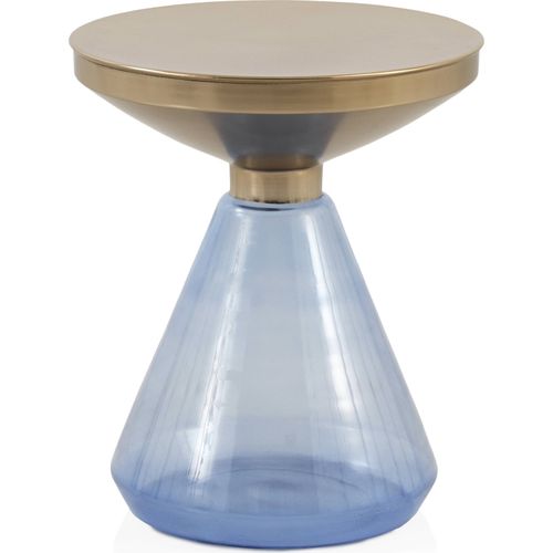 Table D Appoint Design Base Verre Bleu Plateau Métal Doré