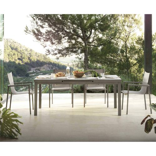 Table Extensible Aluminium Taupe Et Verre Trempé Pour Jardin