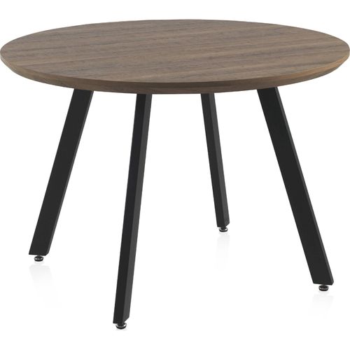 Table Ronde Effet Bois Naturel Avec Pieds Métal Noir Élégants