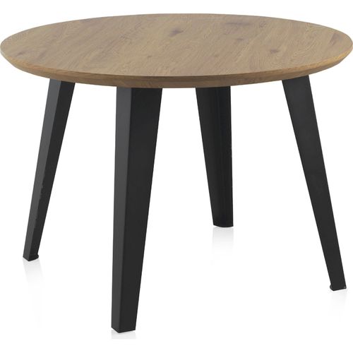 Table Ronde Effet Bois Naturel Pieds Métal Style Moderne