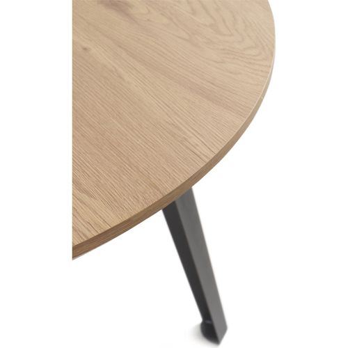 Table Ronde Effet Bois Naturel Pieds Métal Style Moderne