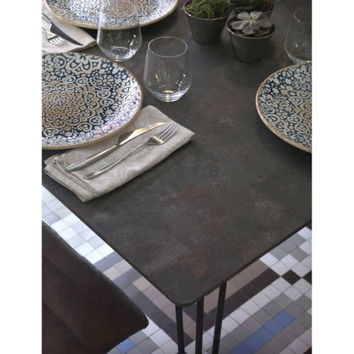 Table Effet Pierre Gris Avec Pieds Métal Design Contemporain