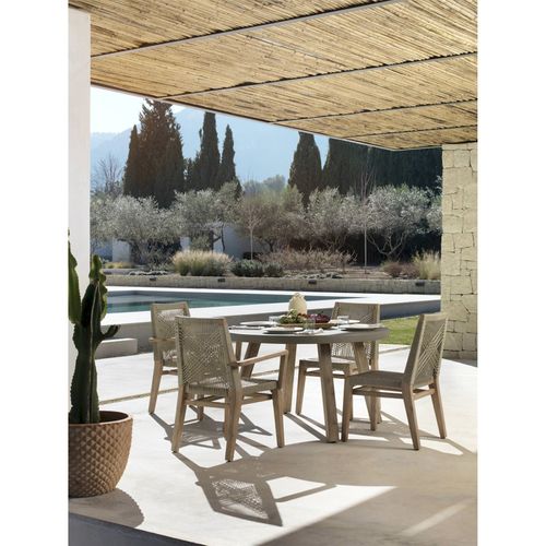 Table Ronde Acacia Naturel Et Plateau Effet Béton Élégant