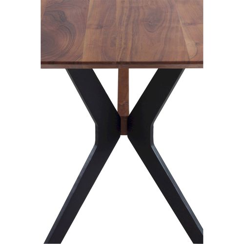 Table à Manger Acacia Massif Naturel Pieds Métal Noir Élégant