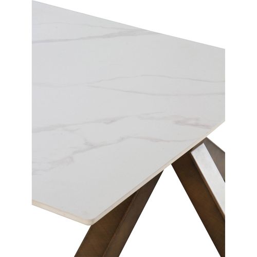 Table Extensible Blanche Céramique Effet Marbre Pieds Cuivre