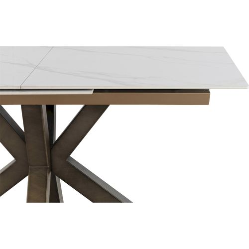 Table Extensible Blanche Céramique Effet Marbre Pieds Cuivre