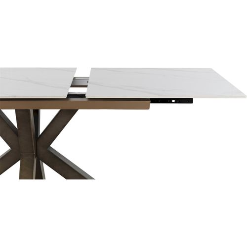 Table Extensible Blanche Céramique Effet Marbre Pieds Cuivre