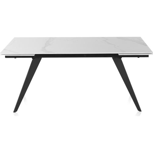 Table Extensible Blanche Céramique Imitation Marbre Pieds Métal Noir