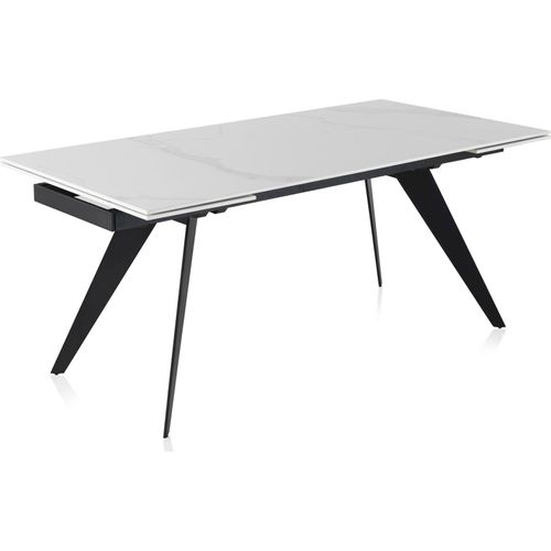 Table Extensible Blanche Céramique Imitation Marbre Pieds Métal Noir