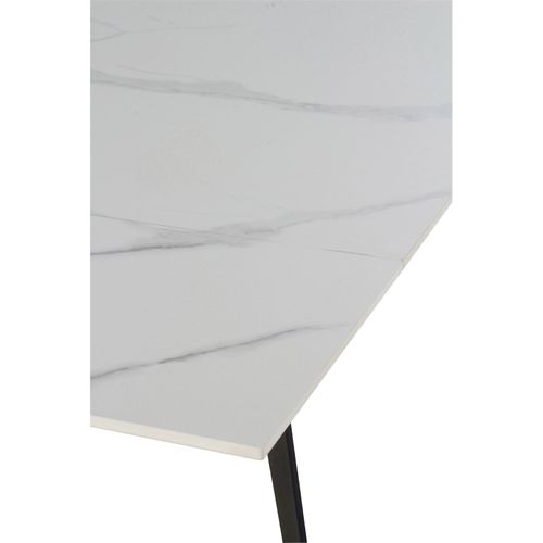 Table Extensible Blanche Céramique Imitation Marbre Pieds Métal Noir
