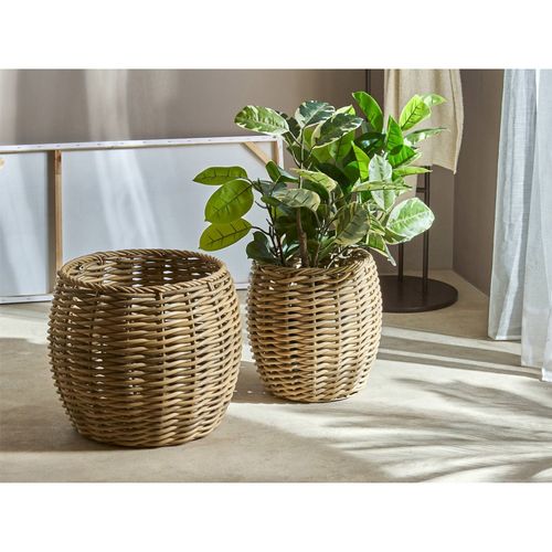 Cache-pot Effet Rotin Naturel En Résine Pour Intérieur Et Extérieur