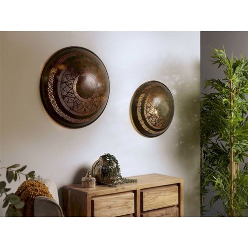 Applique Murale Ronde Cuivre Et Doré Design Oriental Métal Ajouré