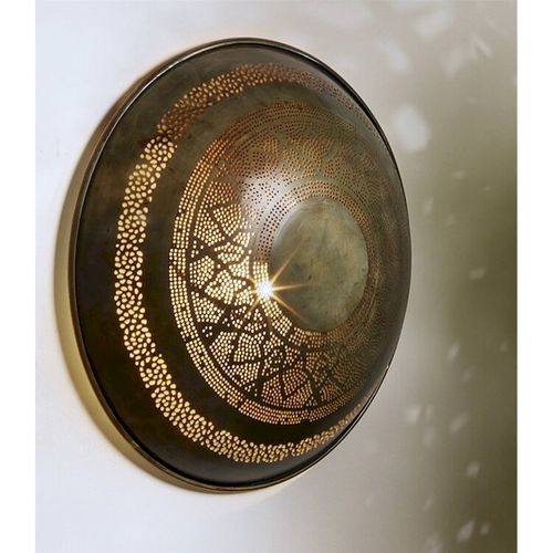 Applique Murale Ronde Cuivre Et Doré Design Oriental Métal Ajouré