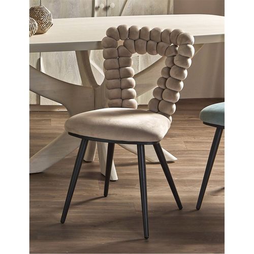 Chaise Design Velours Beige Assise Confortable Structure Métal