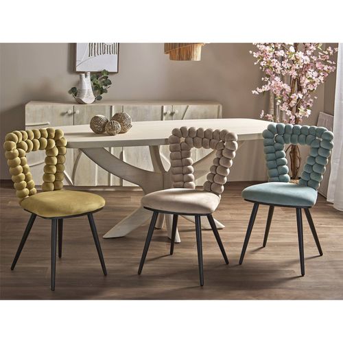 Chaise Design Velours Beige Assise Confortable Structure Métal