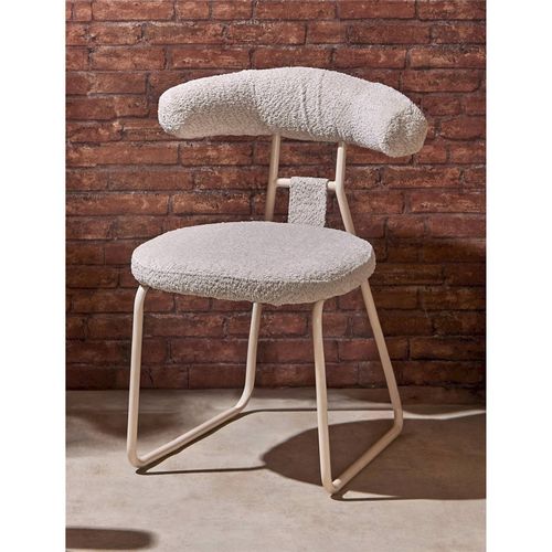 Chaise Design Beige Confort En Métal Et Tissu Doux