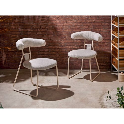 Chaise Design Beige Confort En Métal Et Tissu Doux