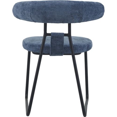 Chaise Design Bleu Confort En Tissu Chenille Et Métal Noir