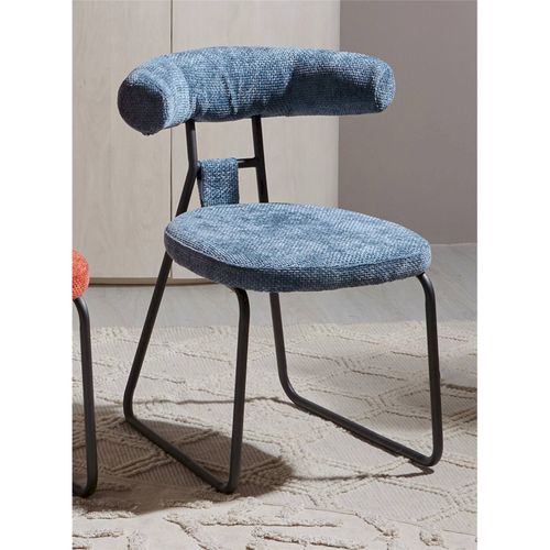Chaise Design Bleu Confort En Tissu Chenille Et Métal Noir