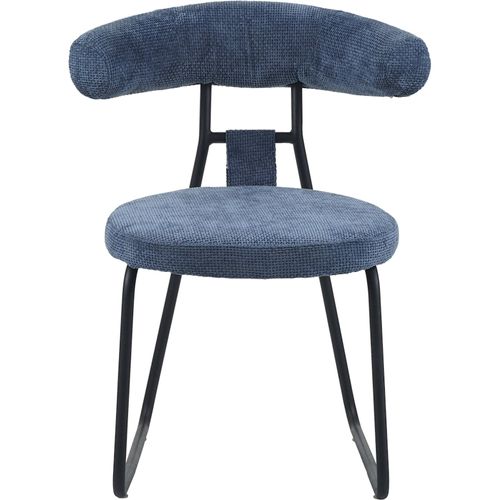 Chaise Design Bleu Confort En Tissu Chenille Et Métal Noir