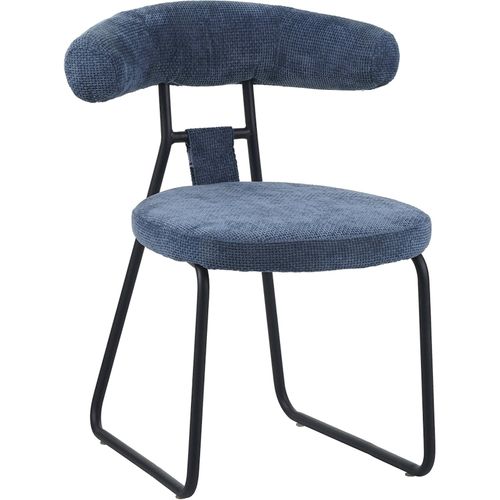 Chaise Design Bleu Confort En Tissu Chenille Et Métal Noir