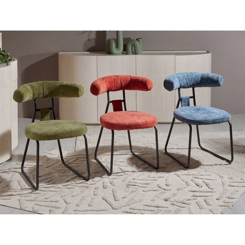 Chaise Design Bleu Confort En Tissu Chenille Et Métal Noir