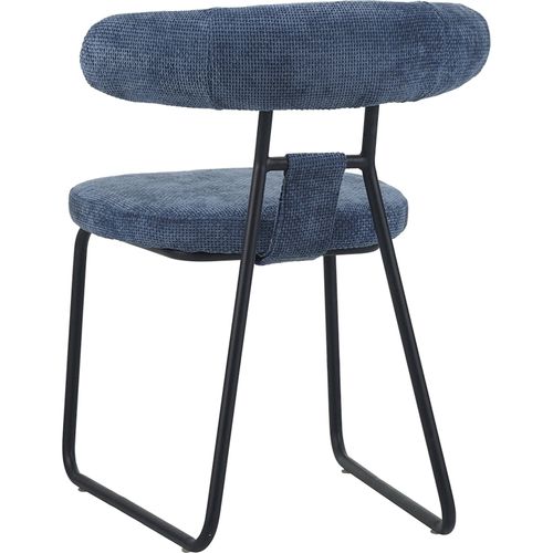Chaise Design Bleu Confort En Tissu Chenille Et Métal Noir