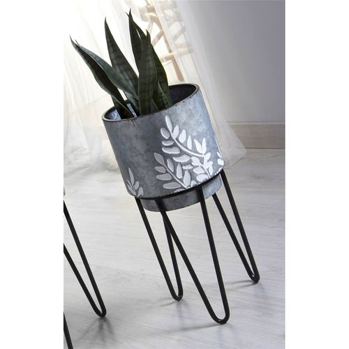 Cache Pot Métal Gris Design Branches Sur Pied Élégant