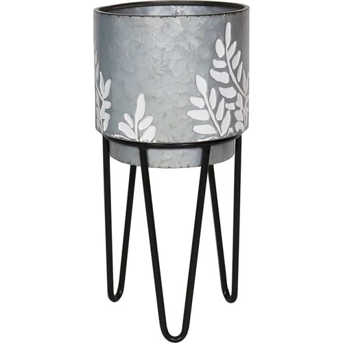 Cache Pot Métal Gris Design Branches Sur Pied Élégant