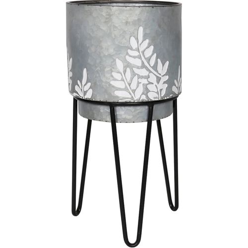 Cache Pot Métal Gris Branches Décoratives Avec Pied Élégant